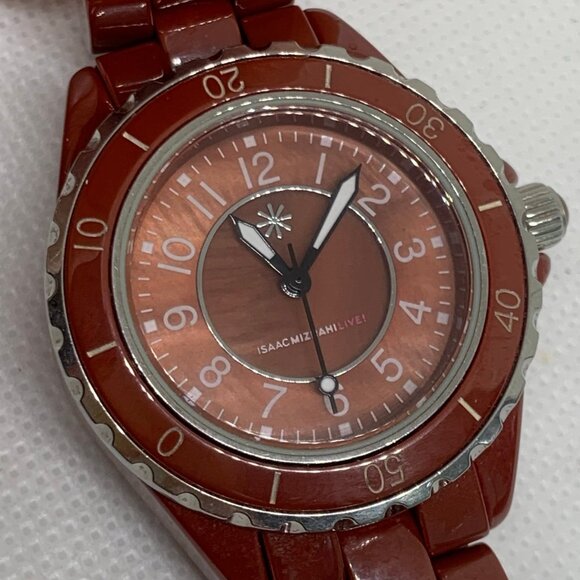 Isaac Mizrah Live! Ceramic red tone women watch 34mm quartz size 6” running - Picture 3 of 8